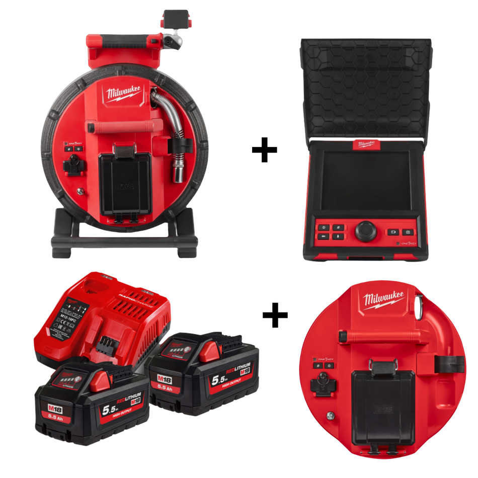 Kit videocamera Milwaukee M18 SIC30 con monitor, Smart-Hub e batteria