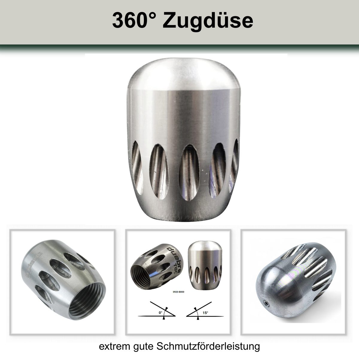 360° Zugdüse 1/4" mit Vorstrahl, Reinigungsdüse mit Keramikeinsätzen