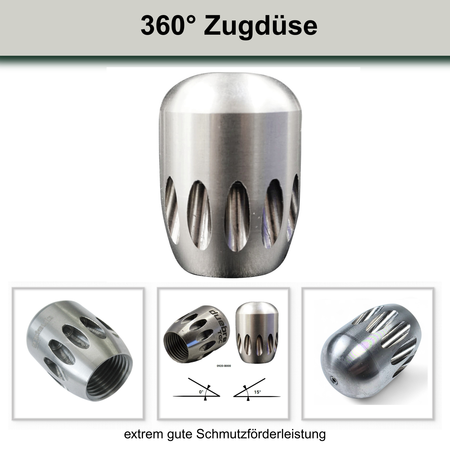 360° Zugdüse 1/4" mit Vorstrahl, Reinigungsdüse mit Keramikeinsätzen