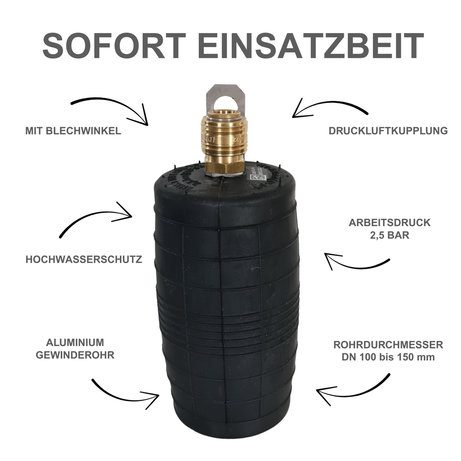 Rohr-Absperrblase Plugy Z4-6 - DN 100-150 mm, Druckluftkupplung