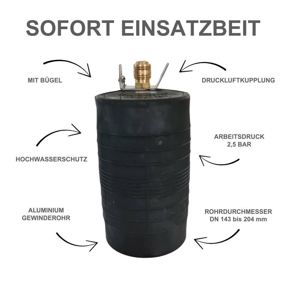 Rohr-Absperrblase Plugy Z6-8 DN 150-200 mit Druckluftkupplung