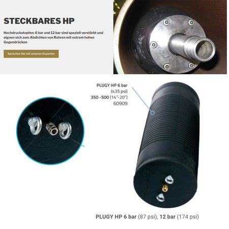 Pneumatische Absperrblase Typ Plugy HP 350-500 6 bar - Syskan - Online Shop: Abwassertechnik