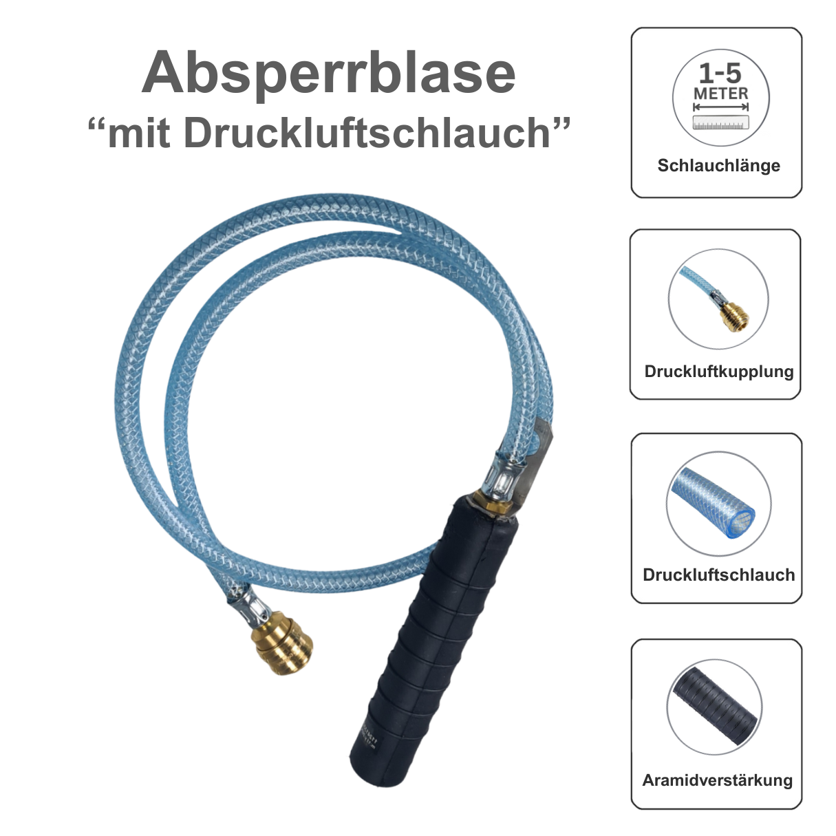 Rohr-Absperrblase Plugy DN 40-70 (2,5 bar) mit 5 m Druckluftschlauch - Syskan - Online Shop: Abwassertechnik