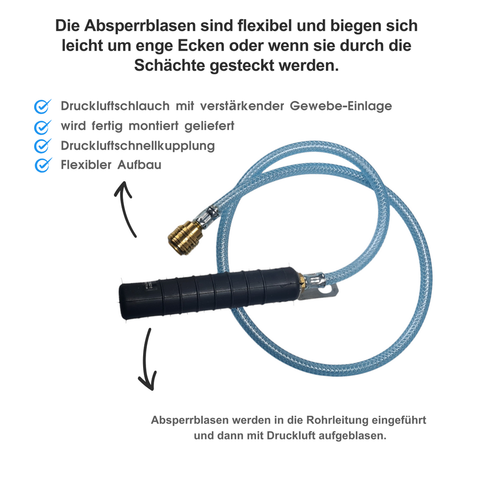 Rohr-Absperrblase Plugy DN 40-70 (2,5 bar) mit 5 m Druckluftschlauch - Syskan - Online Shop: Abwassertechnik