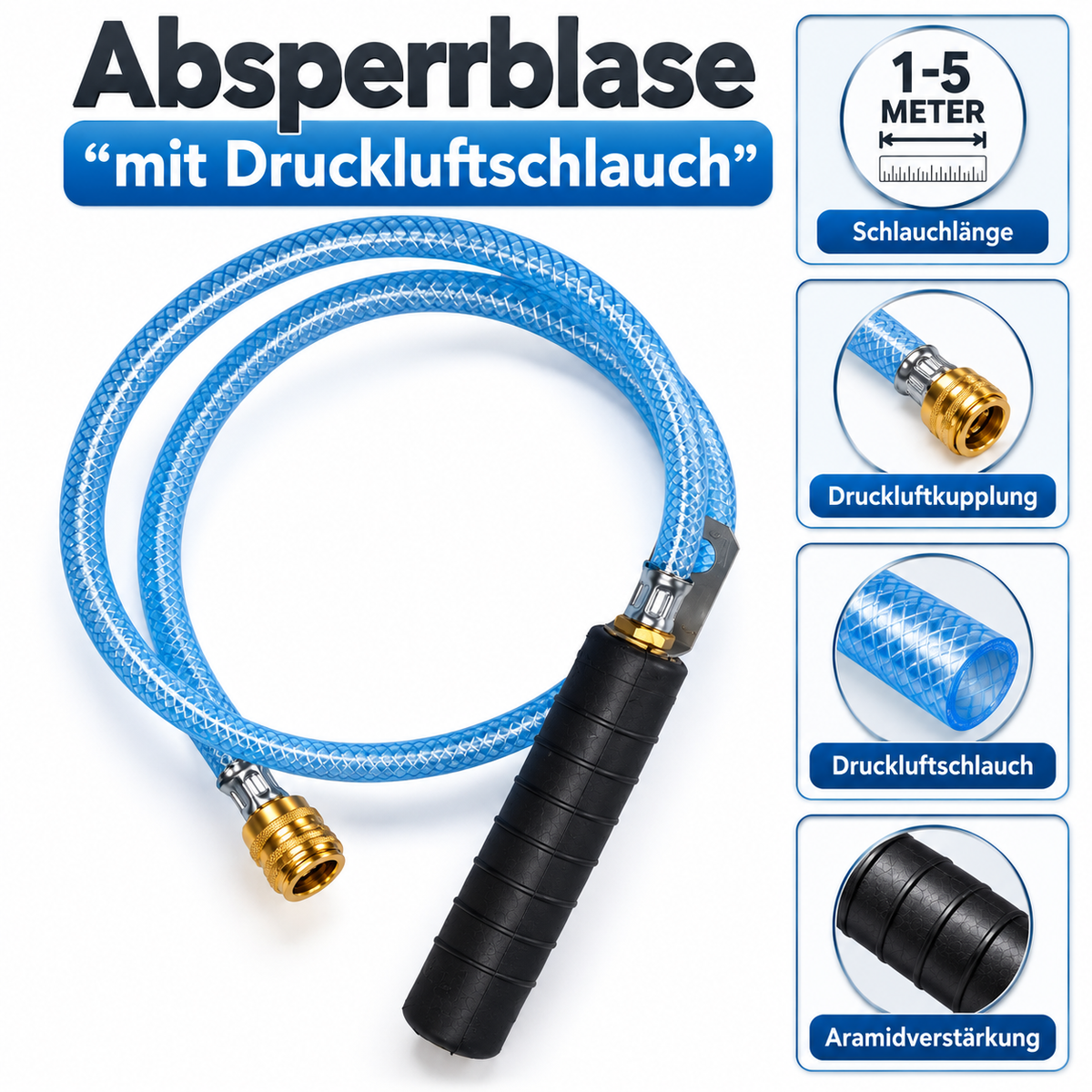 Rohr-Absperrblase Plugy DN 40-70 (2,5 bar) mit Druckluftschlauch