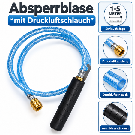 Rohr-Absperrblase Plugy DN 40-70 (2,5 bar) mit Druckluftschlauch