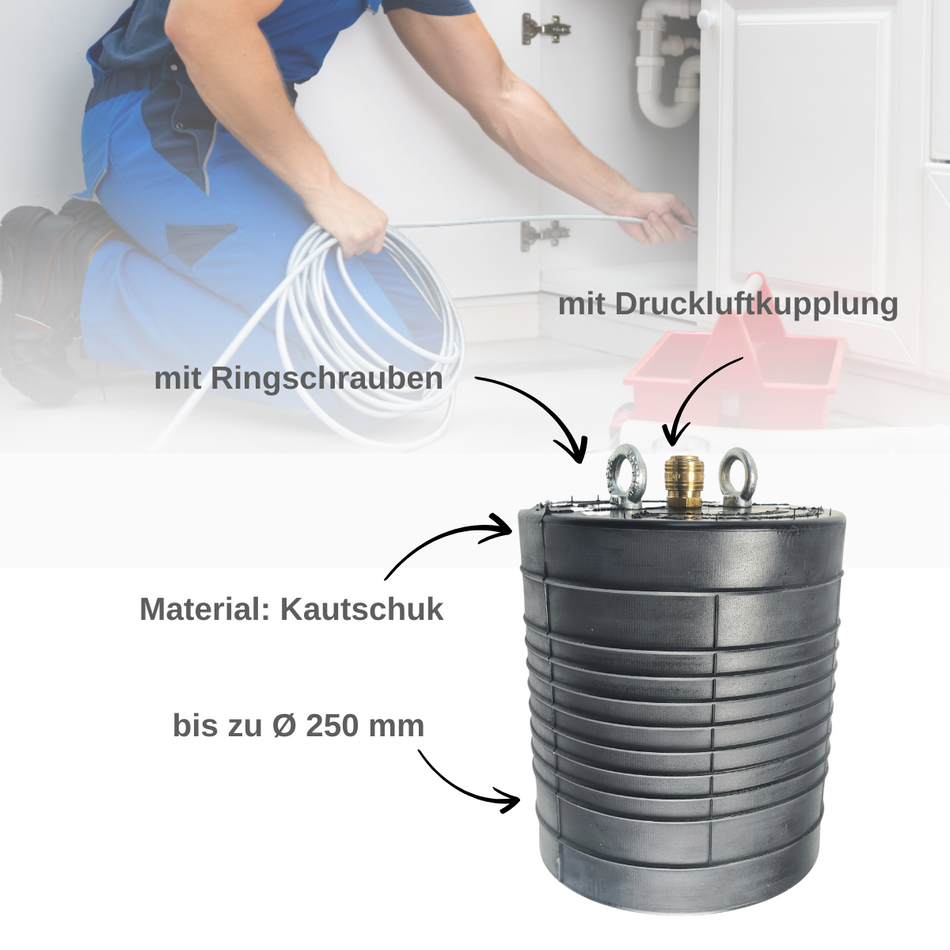 Rohr-Absperrblase Plugy Z10 - DN 219-254 mm, Druckluftkupplung - Syskan - Online Shop: Abwassertechnik