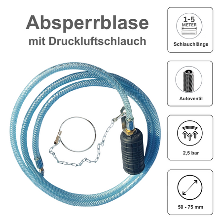 Rohr-Absperrblase Plugy Z2-3 - Reifenventil und 2 m Druckluftschlauch - Syskan - Online Shop: Abwassertechnik