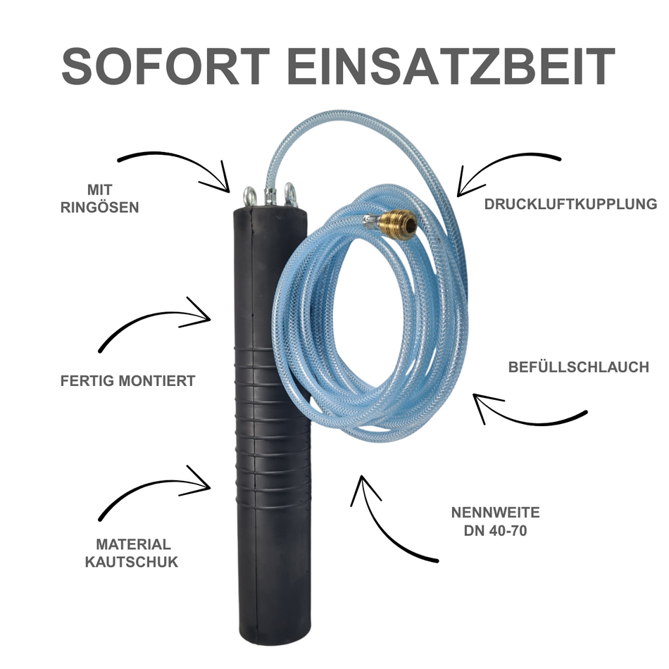 Rohr-Absperrblase Plugy DN 100-200 (2,5 bar) mit 2 m Druckluftschlauch - Syskan - Online Shop: Abwassertechnik