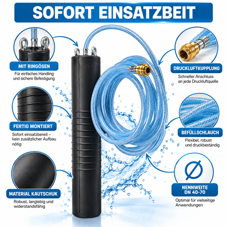Rohr-Absperrblase Plugy DN 100-200 (2,5 bar) mit 1-5 m Druckluftschlauch