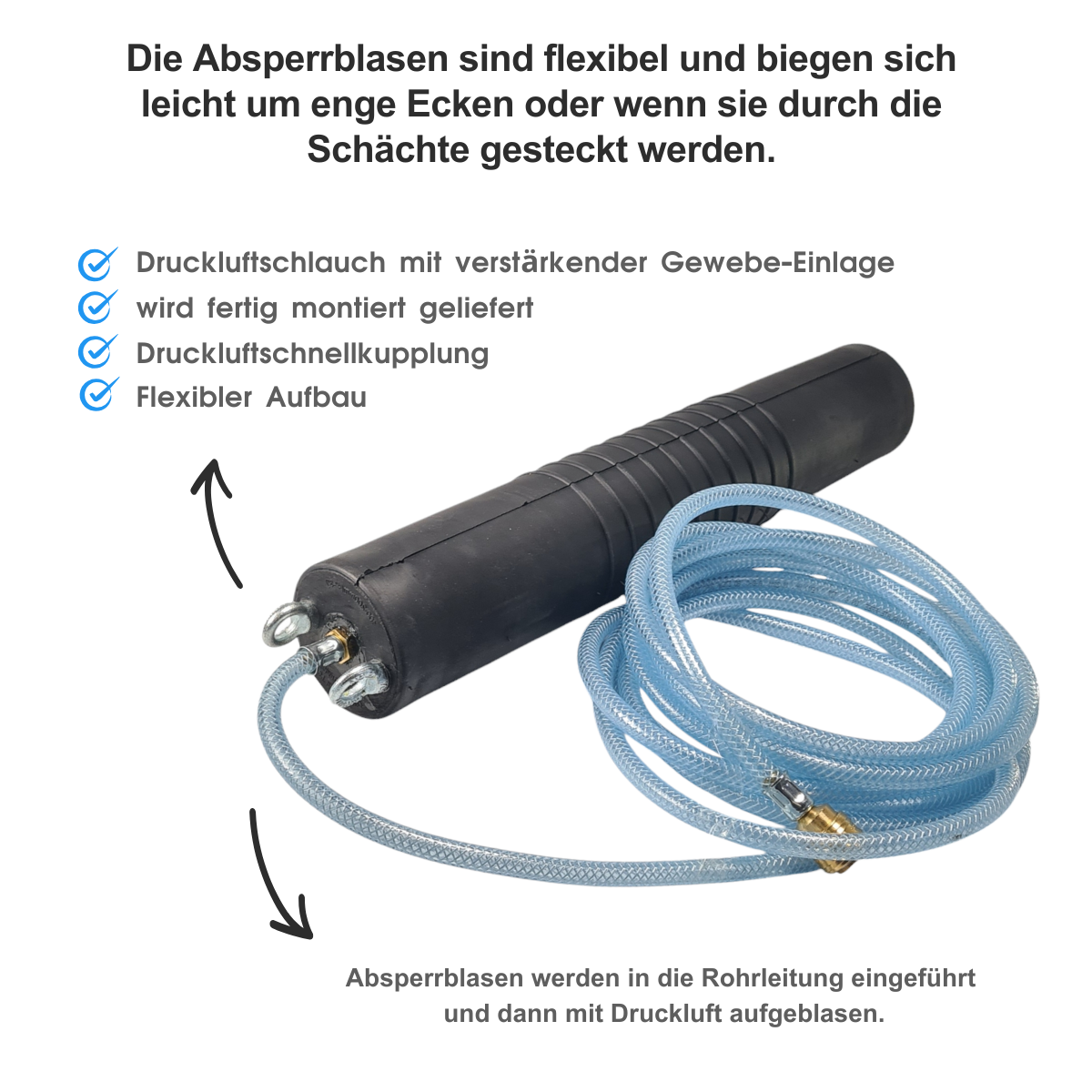 Rohr-Absperrblase Plugy DN 100-200 (2,5 bar) mit 4 m Druckluftschlauch - Syskan - Online Shop: Abwassertechnik