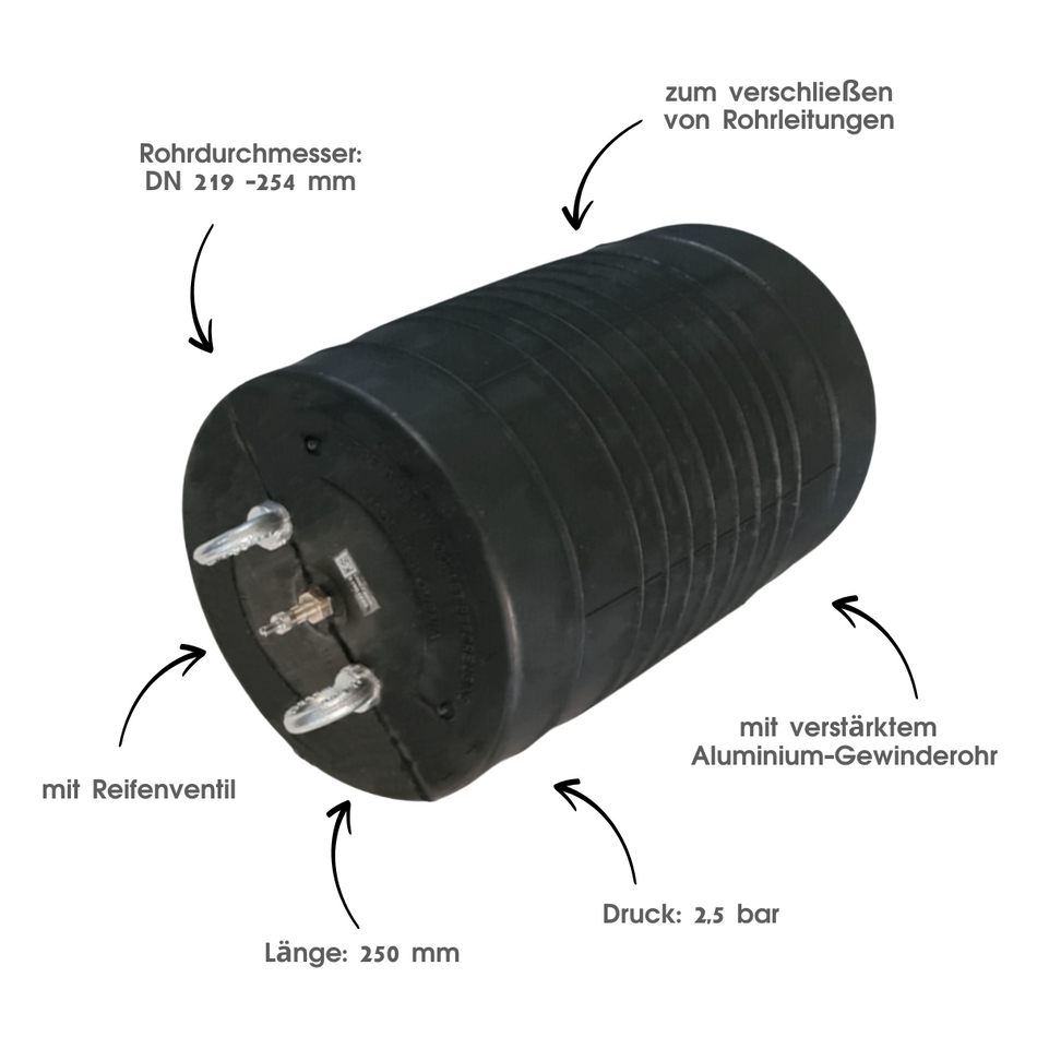 Rohr-Absperrblase Plugy Z10 DN 219-254 mit Reifenventil