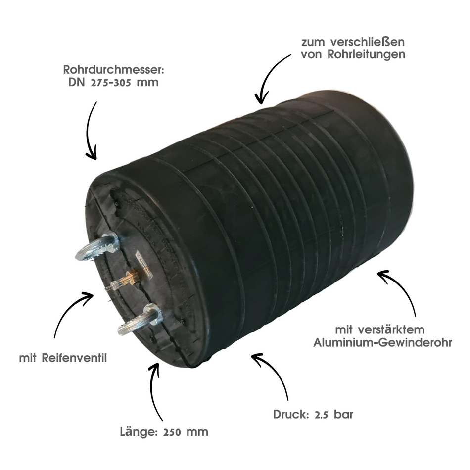 Bouchon d'arrêt pour tuyau Plugy Z12 - DN 275-305 mm, valve pneumatique