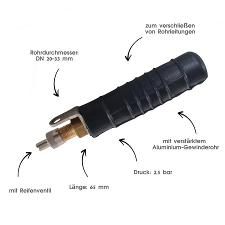 Rohr-Absperrblase Plugy Z1 DN 20-33 mit Reifenventil - Syskan - Online Shop: Abwassertechnik