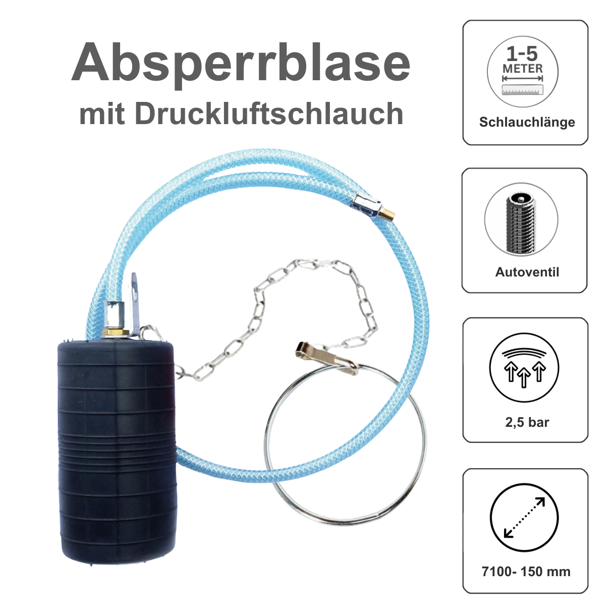 Rohr-Absperrblase Plugy  Z4-6 - Reifenventil und 4 m Druckluftschlauch - Syskan - Online Shop: Abwassertechnik