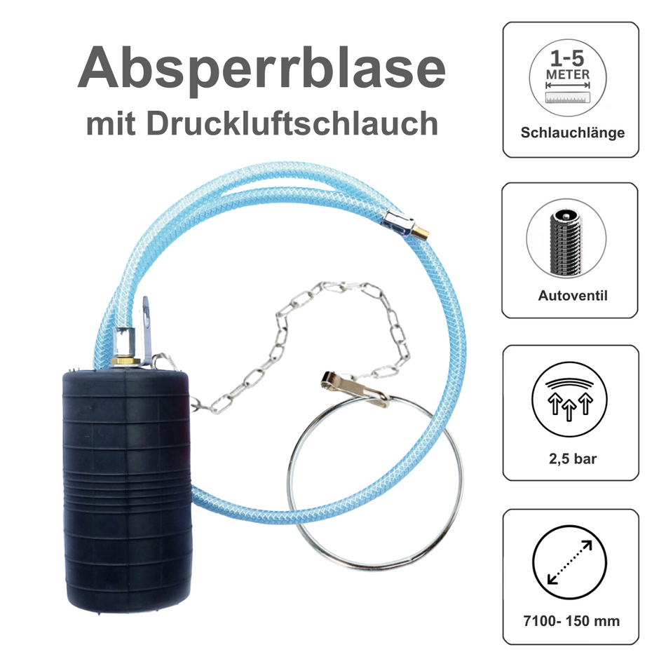 Rohr-Absperrblase Plugy Z4-6 mit Reifenventil und 1-5 m Druckluftschlauch