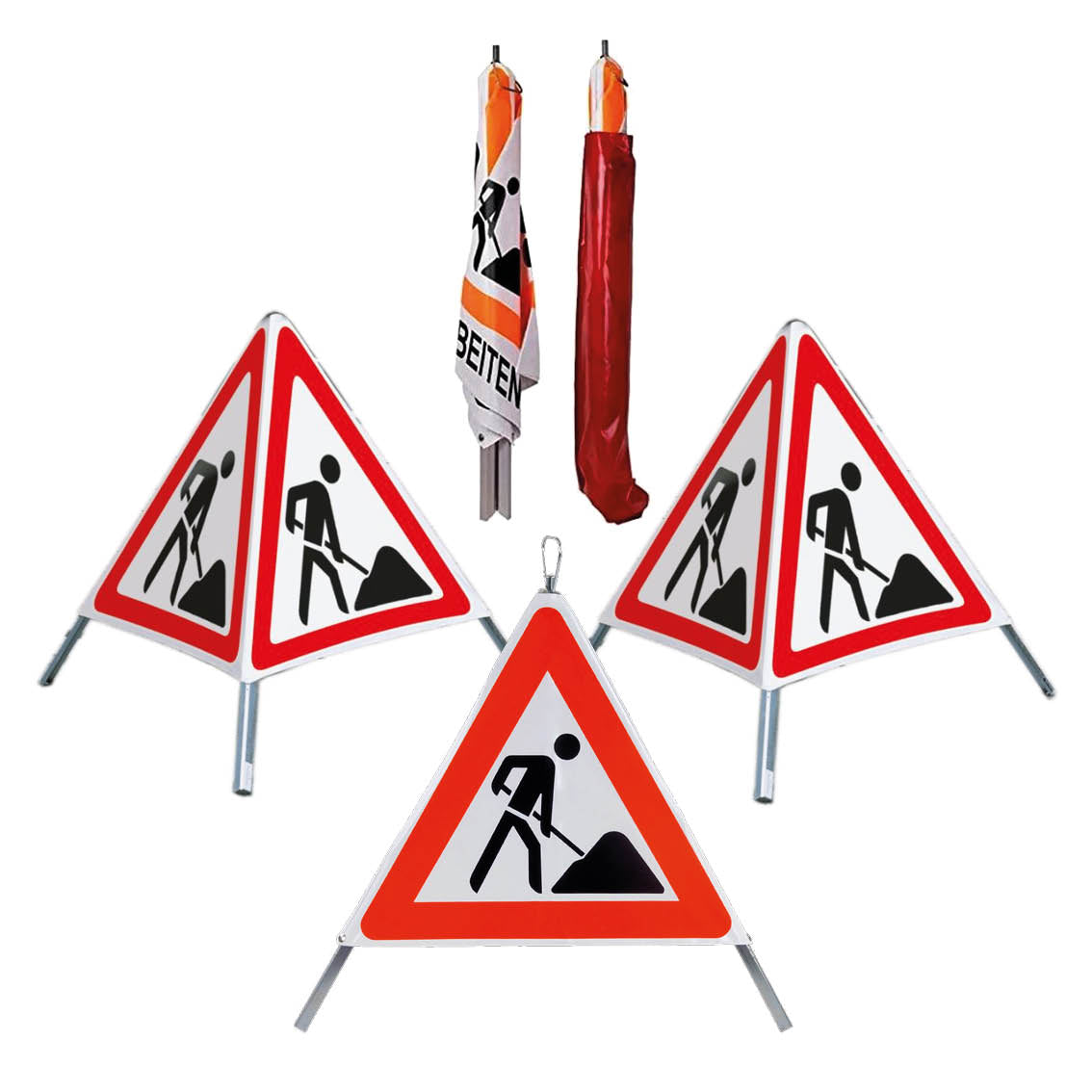 Folding warning sign 90 cm [Bauarbeiter] R1 highly reflective, warning triangle