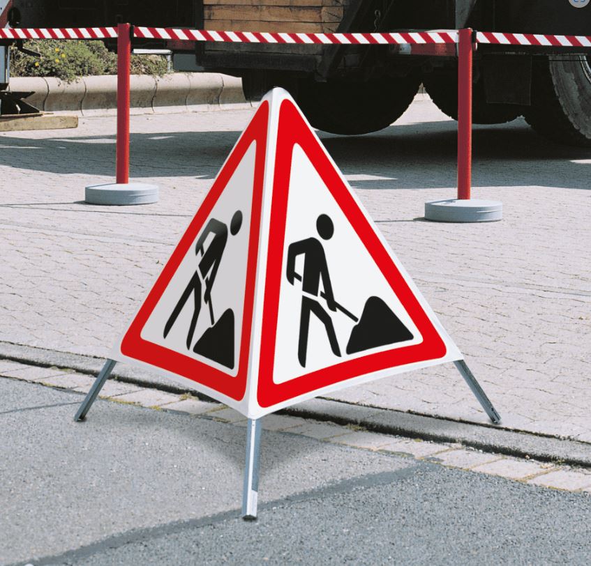 Folding warning sign 90 cm [Bauarbeiter] R1 highly reflective, warning triangle