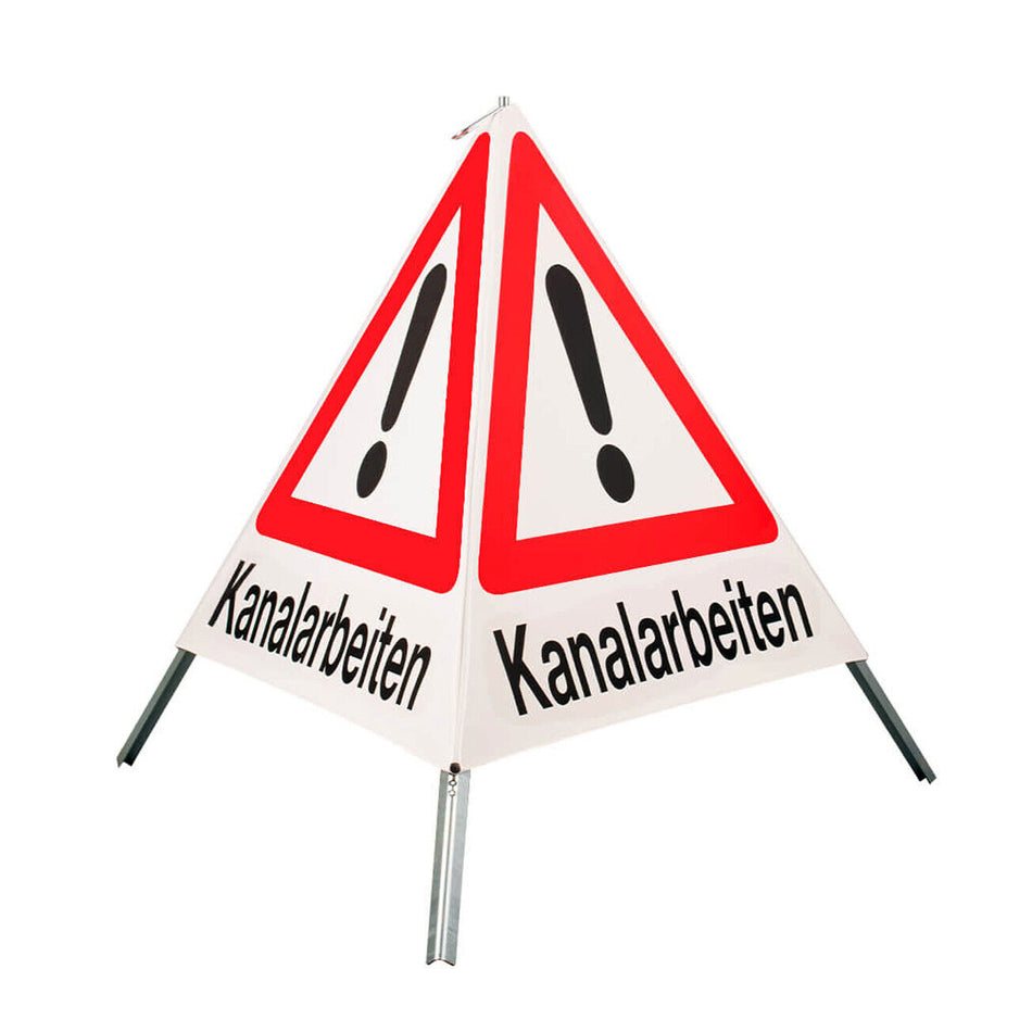 Faltsignal Typ 70 "Gefahrstelle" mit Schriftzug "Kanalarbeiten" R0, Warndreieck