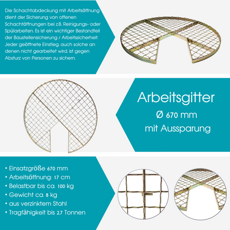 Arbeitsgitter SG021 Ø 670 mm Schachtabdeckung mit Aussparung (ohne Fahnen)