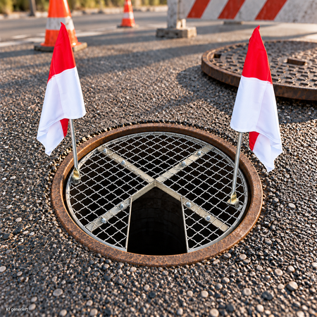 SG020 work grid Ø 670 mm manhole cover with opening (with flags)