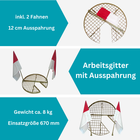 SG020 work grid Ø 670 mm manhole cover with opening (with flags)