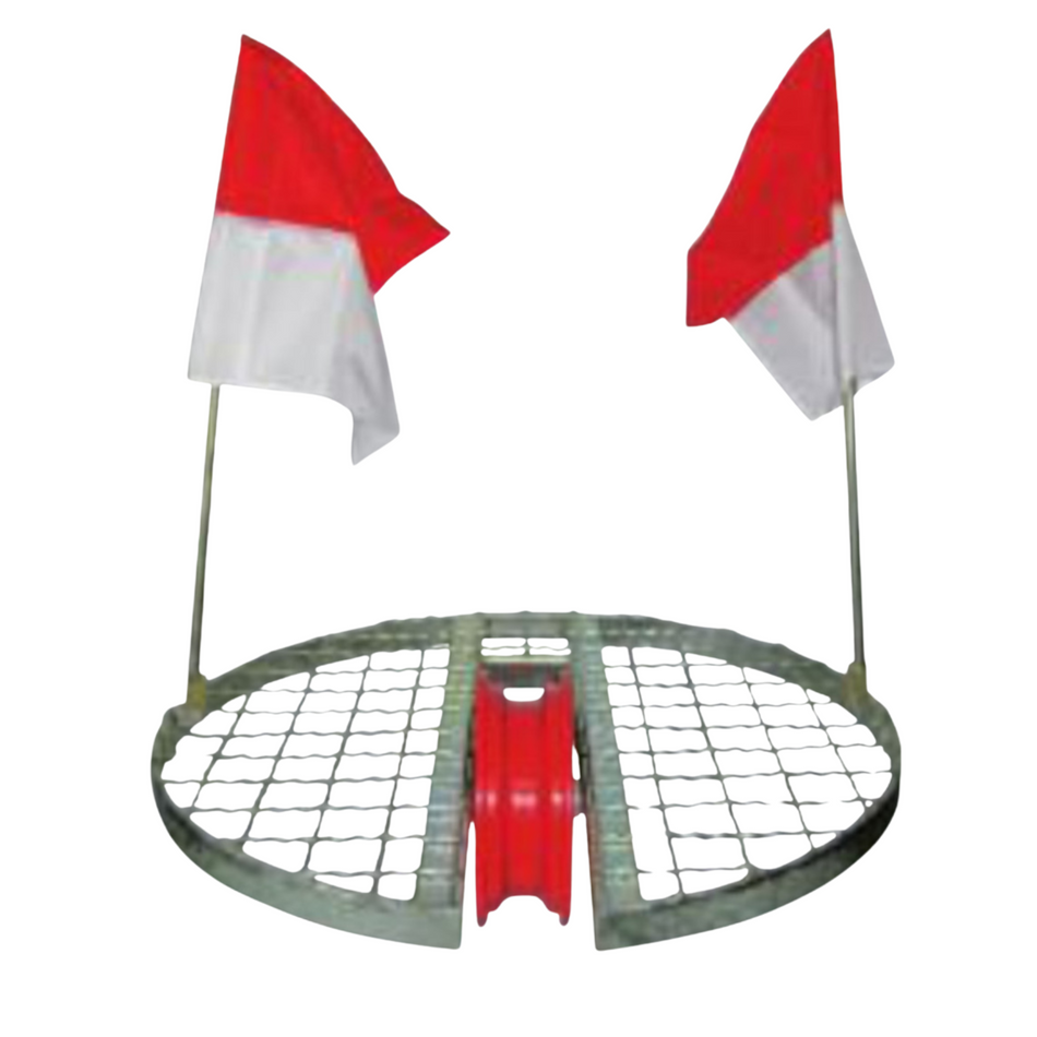 Schachtgitter-UR SG010 Ø 670 mm Schachtabdeckung mit Umlenkrolle (mit Fahnen)