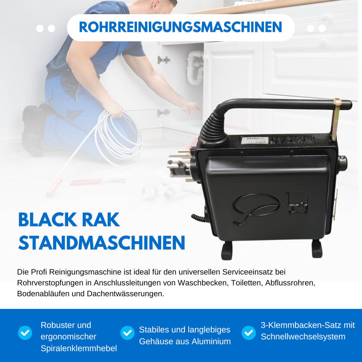 BLACK RAK-39 pipe-cleaning machine with guide hose