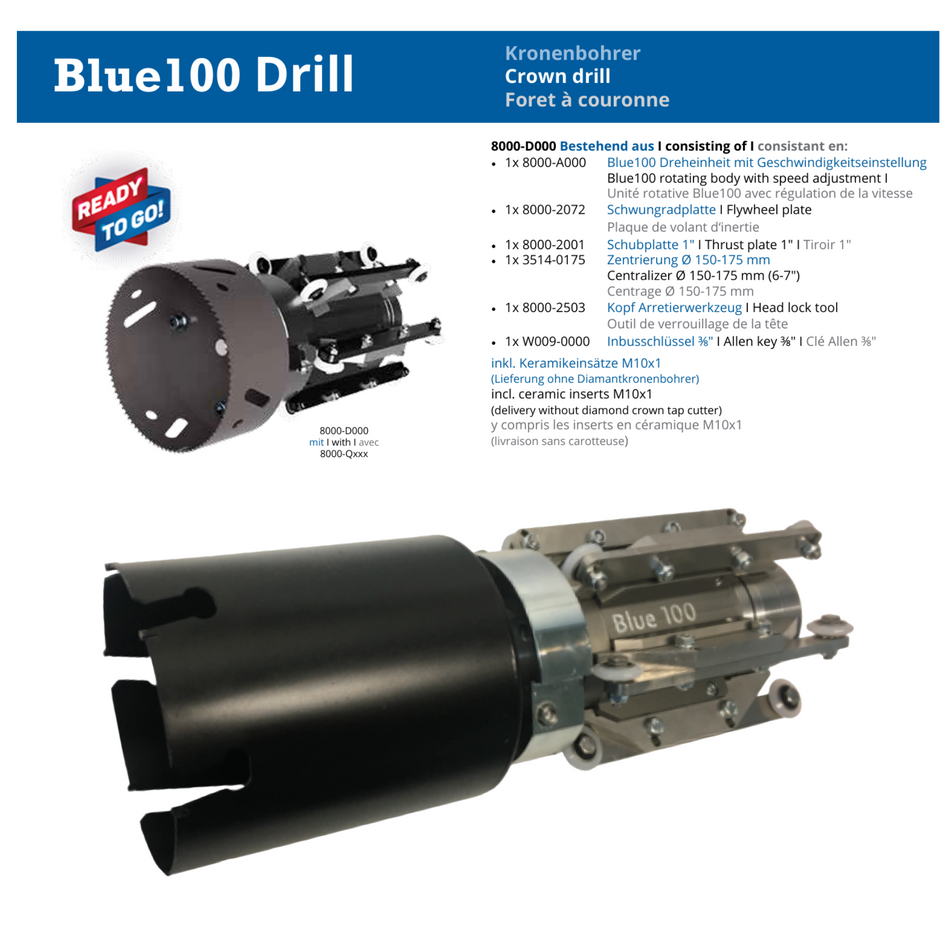 Blue 100 Rotierdüse Diamant-Kronenbohrer, 1", Rotationsdüse