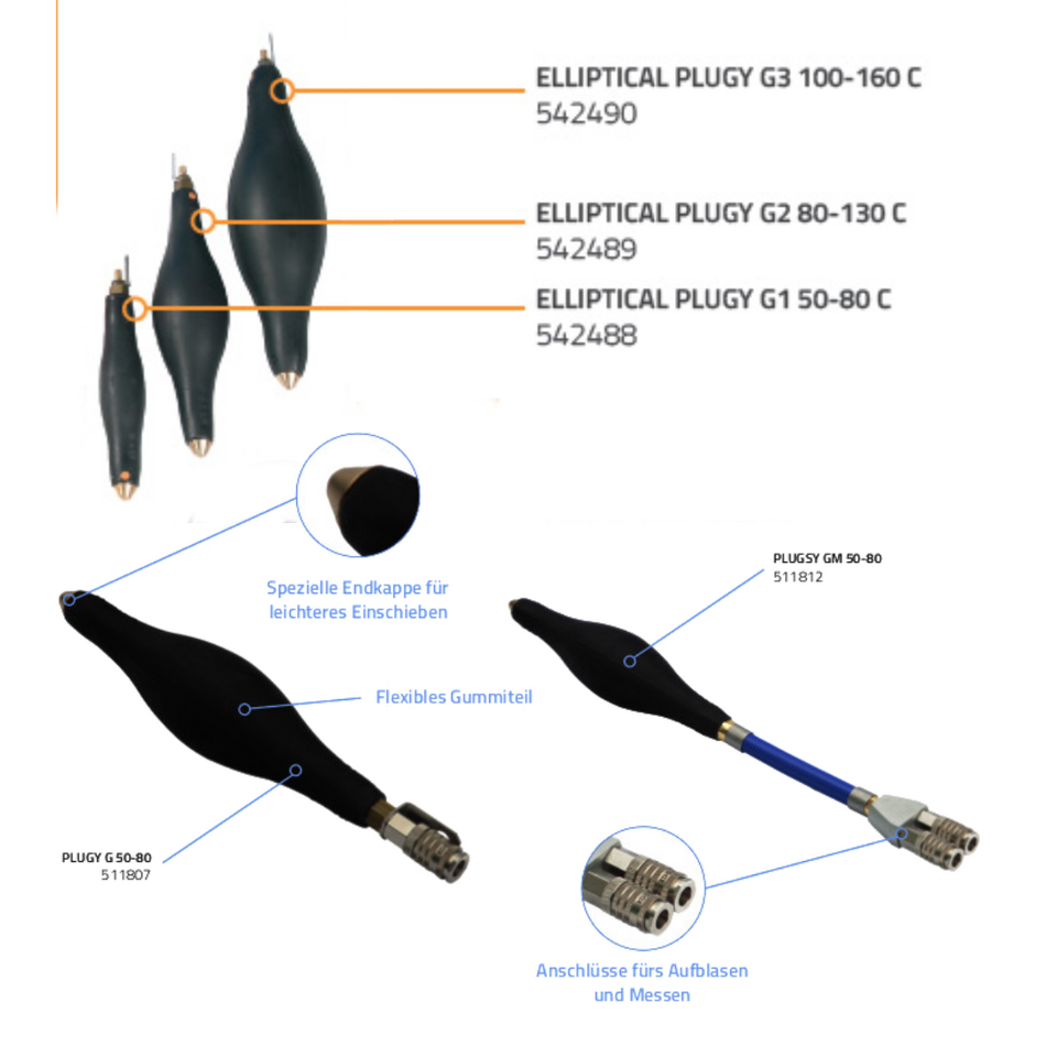 Bouchon de tuyau elliptique Plugy G4 - DN 150-210, bouchon traversant