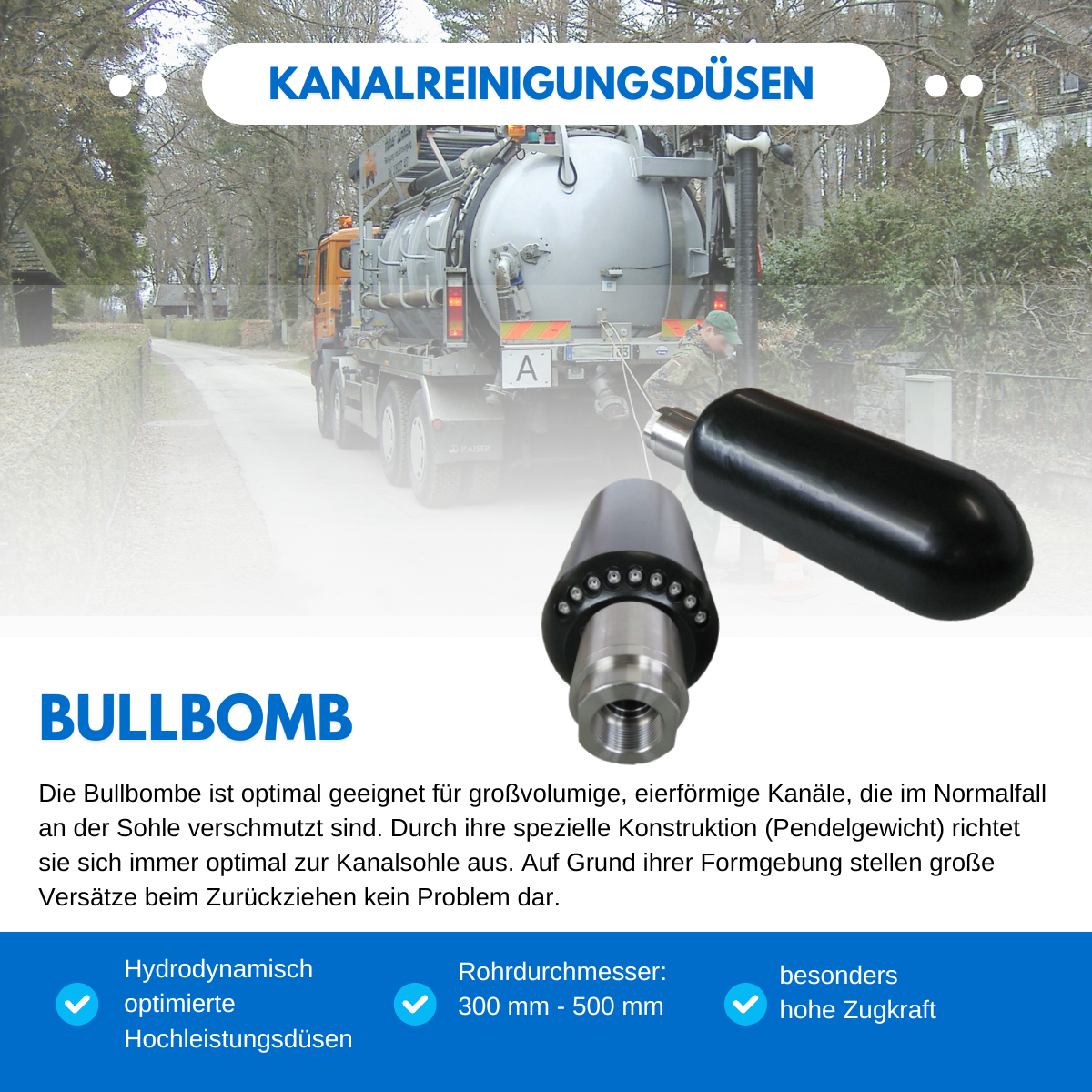 Bullbombe BB100 1", 250 bar, Rohrreinigungsdüse - Syskan - Online Shop: Abwassertechnik