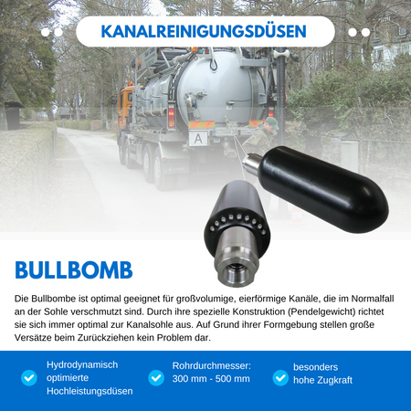 Bullbombe BB100 1", 250 bar, Rohrreinigungsdüse - Syskan - Online Shop: Abwassertechnik