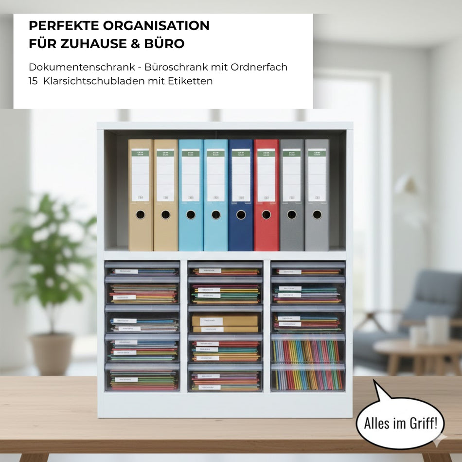Dokumentenschrank AURORA mit Ordnerfach, 15 Schubladen 795x340x880