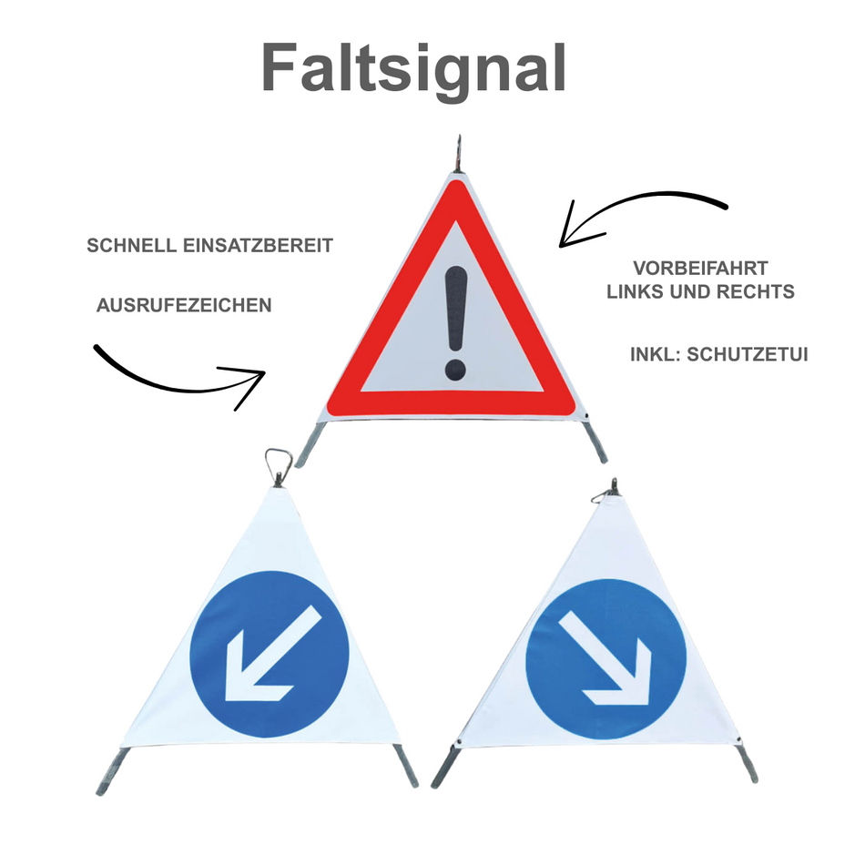 Faltsignal 90 cm [2x Richtungspfeil, 1x Gefahrstelle] R0 tagelsleuchtend, Warndreieck