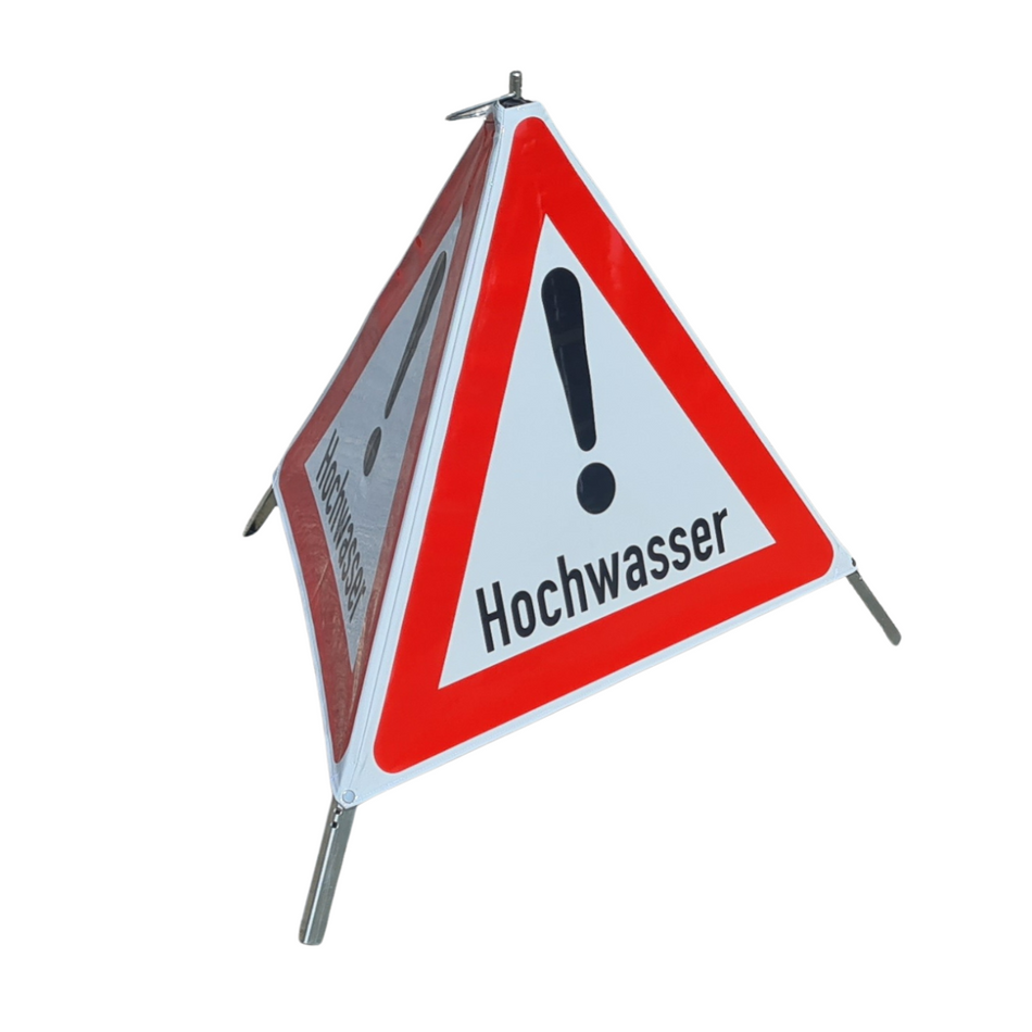 Faltsignal Typ 70 "Gefahrstelle" mit Schriftzug "Hochwasser" R1