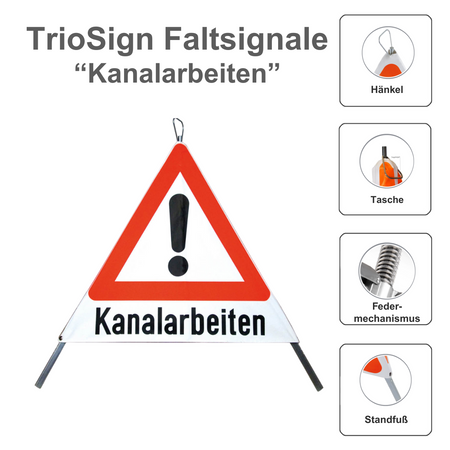 Faltsignal 90 cm [Gefahrstelle] "Kanalarbeiten" R1 stark reflektierend, Warndreieck