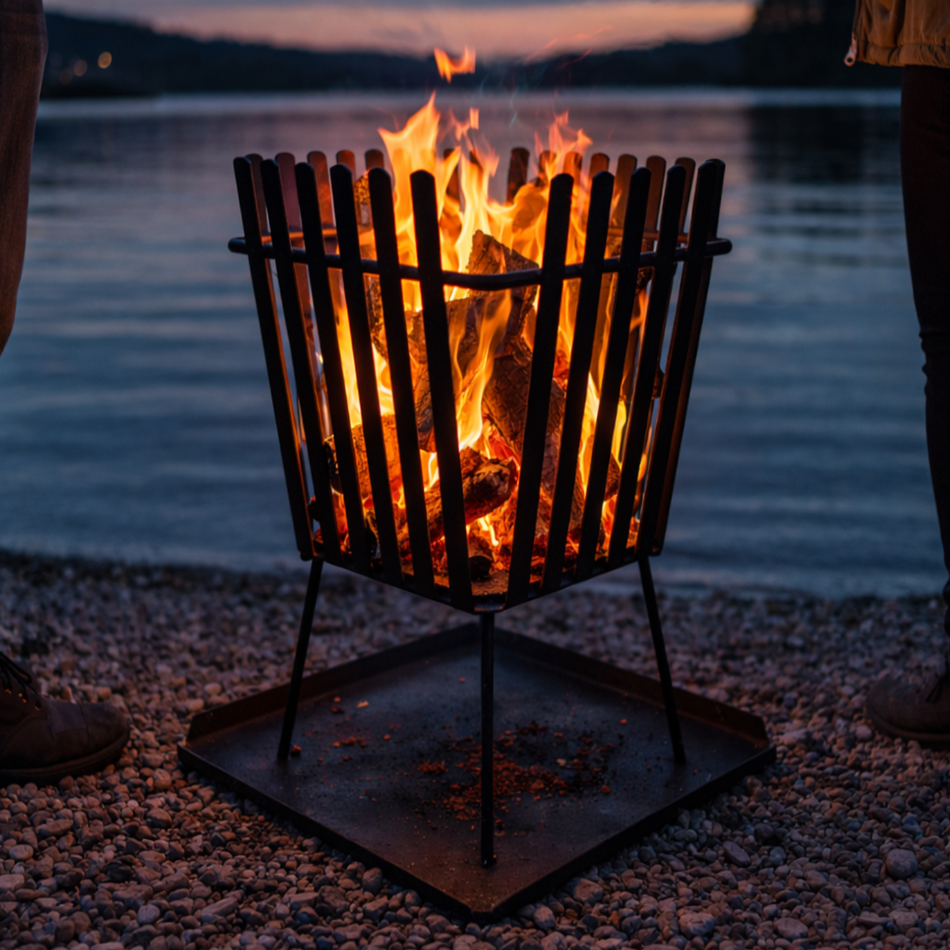 Feuerkorb eckig mit Bodenblech (Stahl, schwarz)