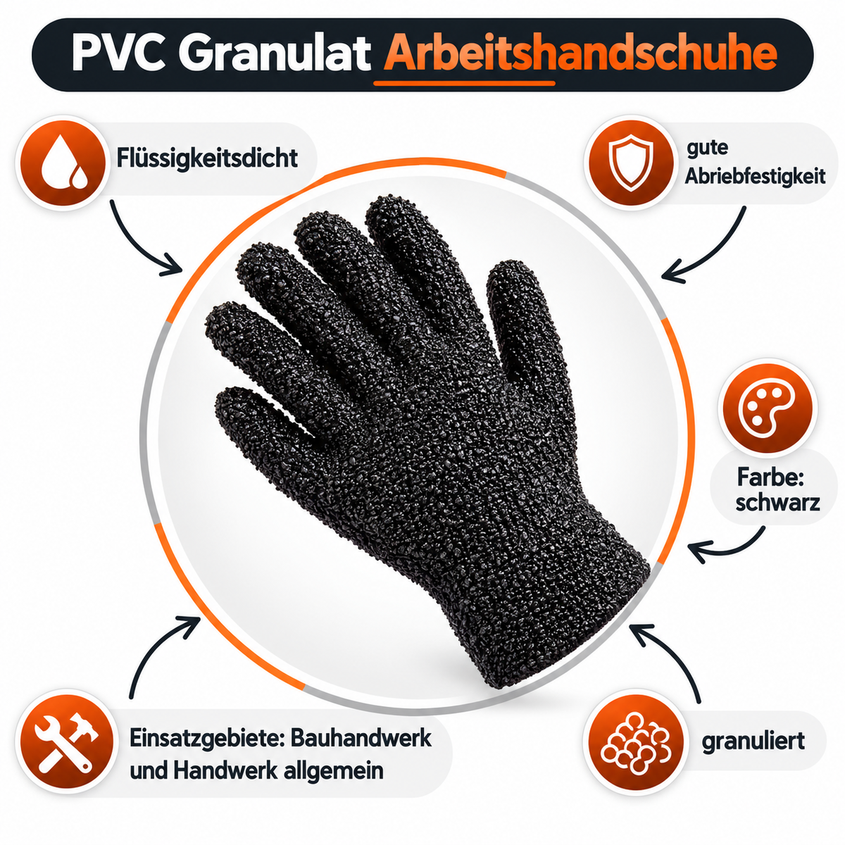 Guide gloves, textured black (pair), work gloves