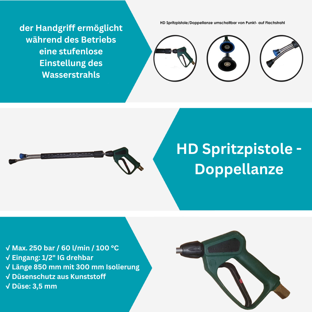 HD-Spritzpistole mit Umschaltdoppellanze 650 mm, 1/2" IG