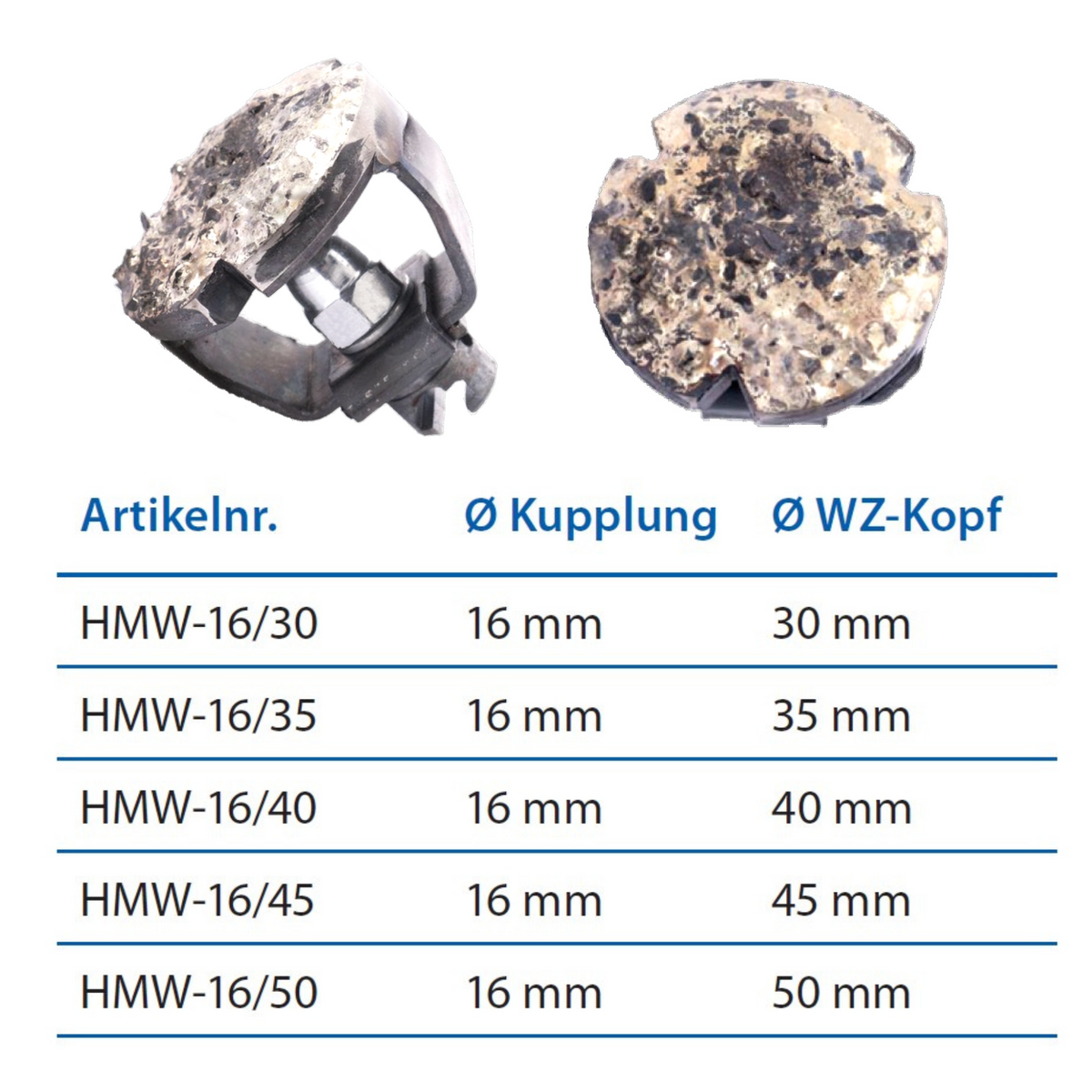 Hartmetallwerkzeug 16 mm Kupplung x Ø WZ-Kopf 50 mm