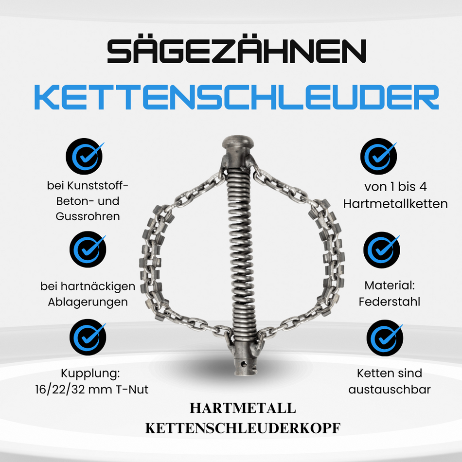 Kettenschleuder 32 mm Kupplung, 2 Hartmetall-Sägezahn-Ketten