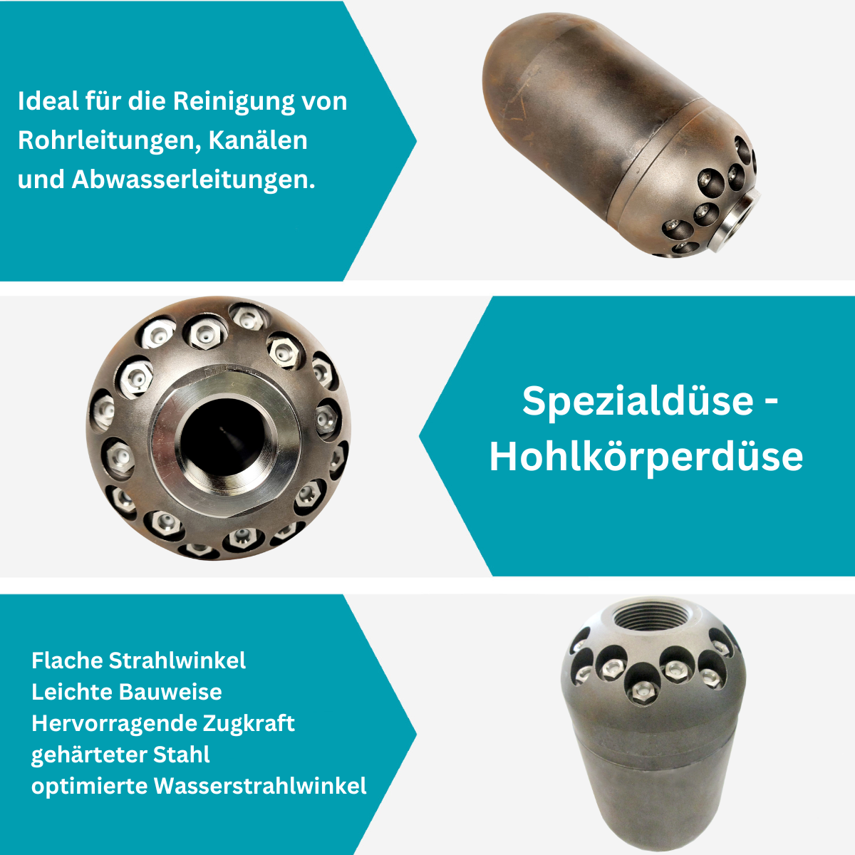 Hohlkörperdüse 1", 75 mm, Reinigungsdüse mit Keramikeinsätzen