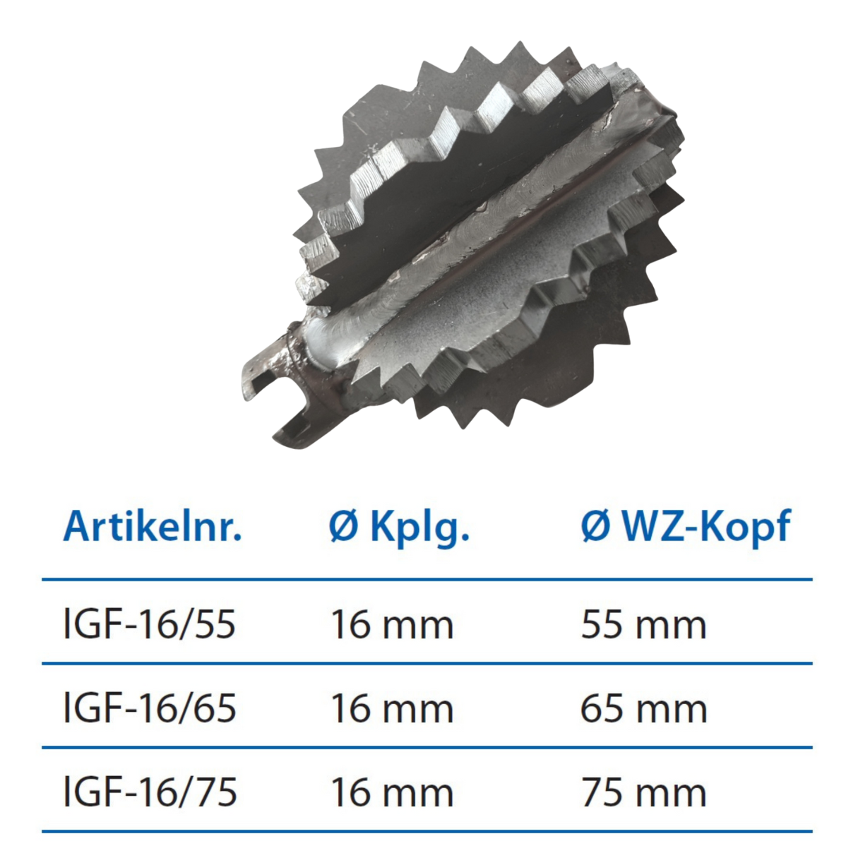 Igelfräser 16 mm Kupplung/Kopf Ø 75 mm - Syskan - Online Shop: Abwassertechnik