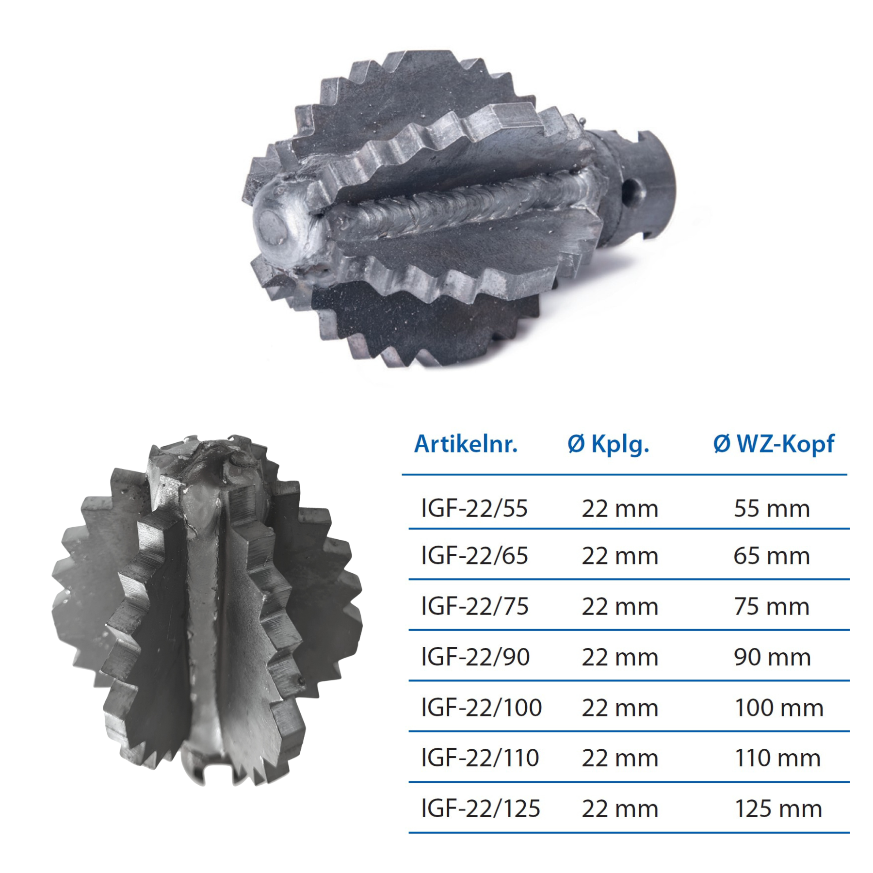 Igelfräser 22 mm Kupplung/Kopf Ø  75 mm - Syskan - Online Shop: Abwassertechnik