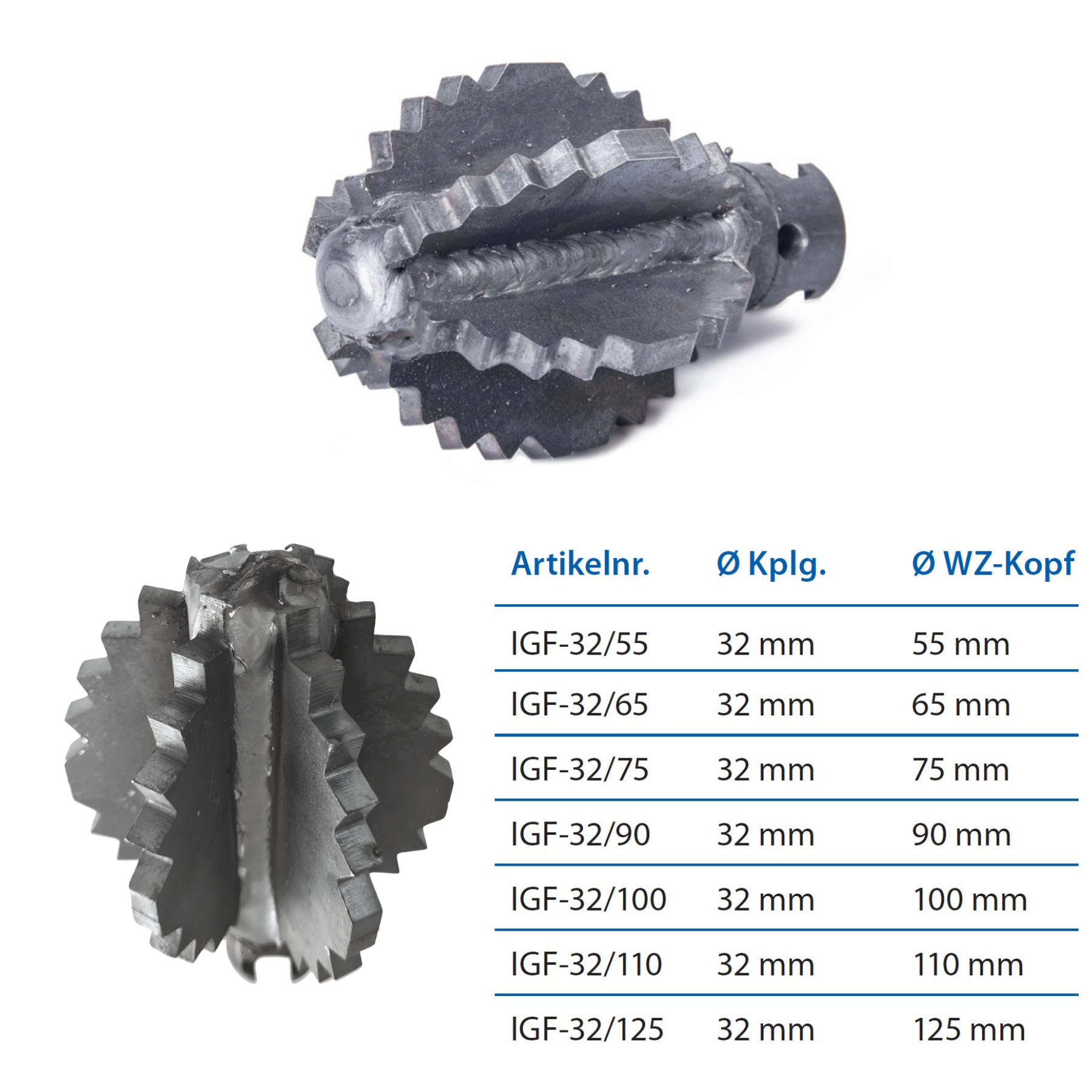 Igelfräser 32 mm Kupplung/Kopf Ø 125 mm - Syskan - Online Shop: Abwassertechnik