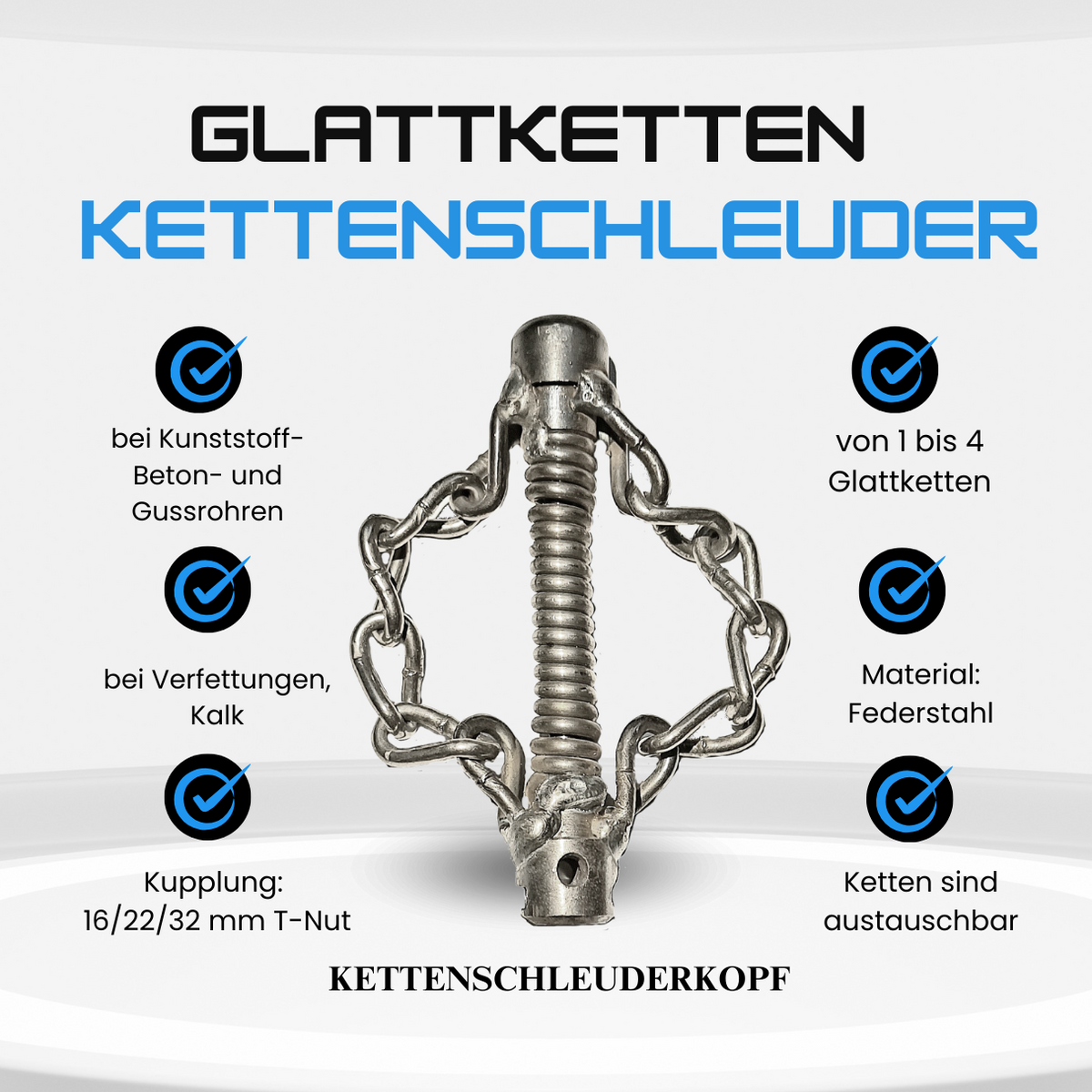 Chain flail 32 mm coupling, 3 smooth chains, spiral attachment