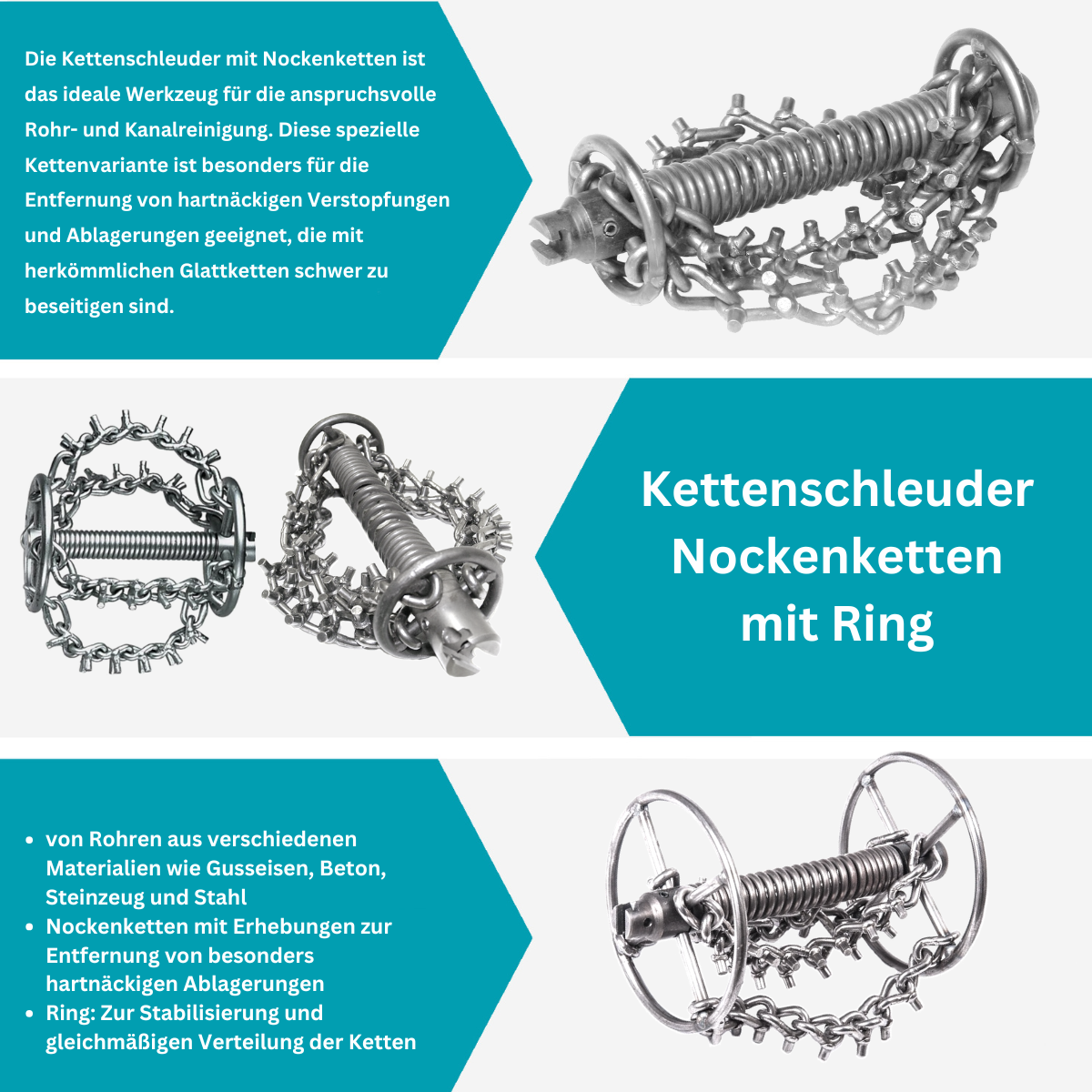 Chain flail 32 mm, with ring, DN 175, 4 cam chains, spiral attachment