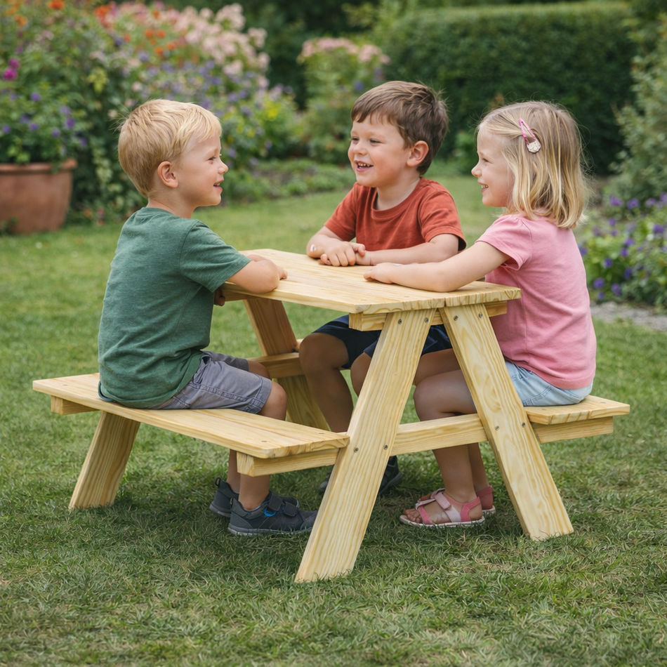 Kinder Sitzgruppe „Picknick“ aus massivem FSC-Kiefernholz
