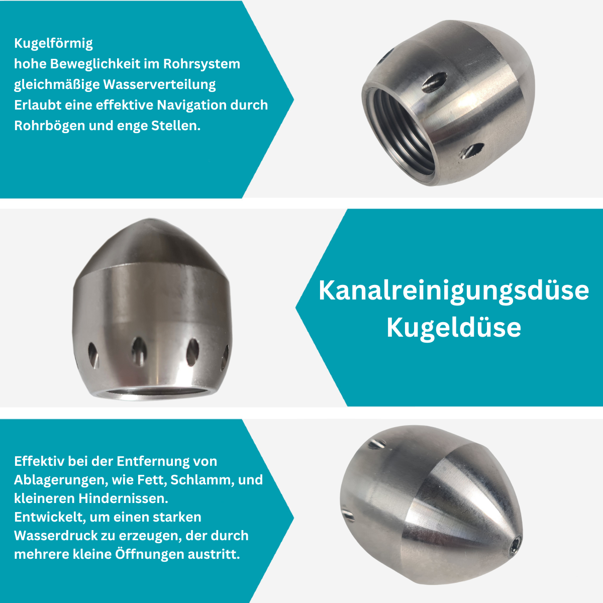 Kugeldüse 1/2", 6x Rückstrahl gebohrt, ohne Vorstrahl