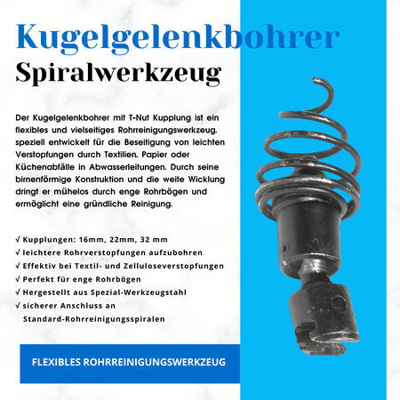 Kugelgelenkbohrer für 16 mm Standardspiralen, Spiralaufsatz